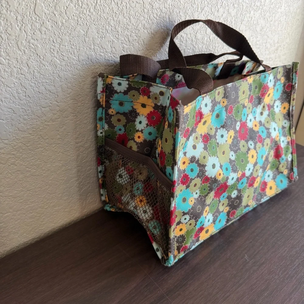 Thirty-One Floral Daisy Print Utility‎ Tote Bag Multi Color Pockets